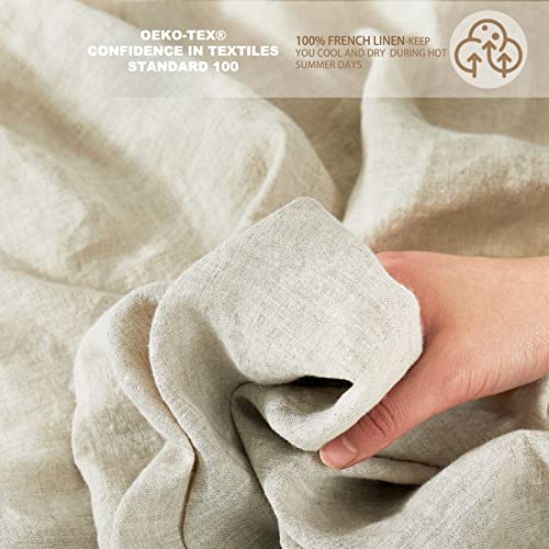 100% Linen Sheets Twin Linen Bedding 100% French Natural Flax with Stone Washed 16 Inch Deep Pocket Ultra Breathable (1 Flat, 1 Fitted Sheet and 1 Pillowcase Natural Linen Twin) Berklan