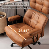 HOOOWOOO Mid-Century Modern Ergonomic Office Chair, Extra Wide Comfy Executive Chair with Lumbar Support, Suede Leather Light Brown HOOOWOOO