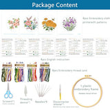 Zhenqing 4 Pack Floral Embroidery Kit, Iris Chrysanthemum Peach Blossom Peony Set with Bees, Beginner Craft Set with 20cm Hoop, Printed Designs on 29x29cm Cotton Fabric, DIY Nature Wall Art (JC0208)