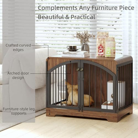 31.5" Farmhouse Dog Crate Furniture for Small Dogs, Decorative Pet House End Table, Wooden Dog Kennel Furniture Indoor, Retro Brown Berenlefe