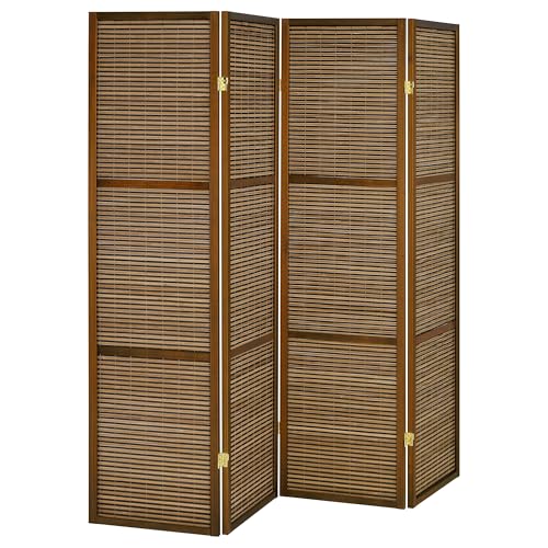 Coaster Home Furnishings - Browning - Wood - 70-Inch 4-Panel Room Divider Folding Screen with Bamboo Panels and Freestanding Structure - Living Room & Bedroom - Walnut - 961638 Coaster Fine Furniture