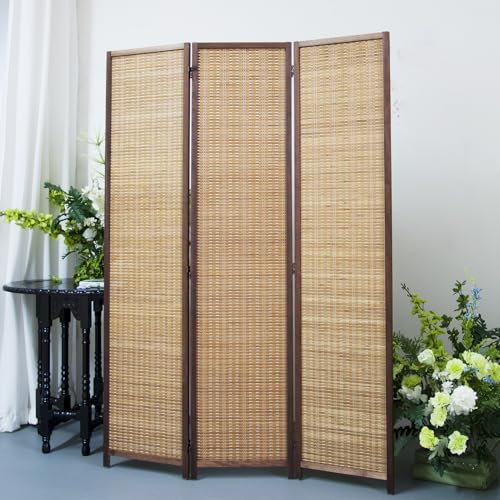 Pawlabay 3 Panel Bamboo Room Divider Screen,5.6 FT Tall Bamboo Divider Folding Panel Screen,Freestanding Panel Divider for Room Seperation,Brown PawlaBay