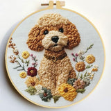 Punch Needle Kits Poodle Dog and Flowers Embroidery Starter Set with Hoop Easy for Beginners DIY Stress Relief Handmade Craft Hobby and Home Decor 20x20cm-6