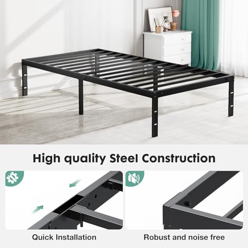 Sweetcrispy Twin Bed Frame - Heavy Duty Metal Platform Bed Frames Twin Size with Storage Space Under Frame, No Box Spring Needed, 14 Inches, Sturdy Steel Slat Support Sweetcrispy