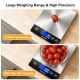 Food Scale, 33lb Digital Kitchen Scale, Stainless Steel Waterproof, 1g/0.05oz Precise Graduation, Grams and Ounces, Dual Power (Battery & USB Charging), for Cooking Baking Weight Loss
