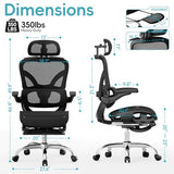 Alllion Ergonomic Mesh Office Chair, Home Desk Chair Comfy High Back with Adjustable Lumbar Support, 3D Headrest, Flip-up Arms, Big and Tall Reclining Computer Gaming Chairs for Men Women, Black Alllion