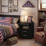 Black Nightstand with Gun Drawer for Bedroom Modern 3 Drawer Night Stand Gun Safe for Handgun Bed Side Table with Storage Hidden Compartment Locking Drawer IGERI
