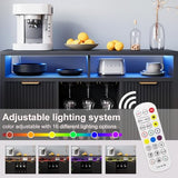 Fluted Home Bar Wine Cabinet with LED Light, Charging Station, Wine Rack - Buffet Cabinet with Storage, Coffee Bar Table, Stylish Fluted Credenza Cabinet for Modern Home Kitchen 47.2" Black Svimi