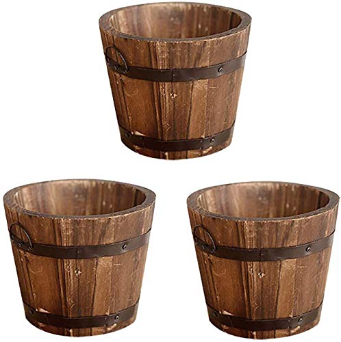 CoscosX 3 Pcs Rustic Wooden Bucket Flower Planter Patio Garden Backyard Planter Outdoor Indoor Home Decor CoscosX