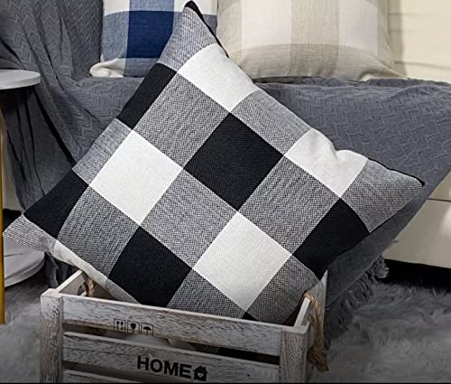 VAKADO Outdoor Farmhouse Buffalo Plaids Throw Pillow Covers 18x18 Set of 2 Black White Decorative Classroom Front Porch Classic Decor Retro Boho Cushion Cases Fall Home Rustic Check for Couch Patio VAKADO