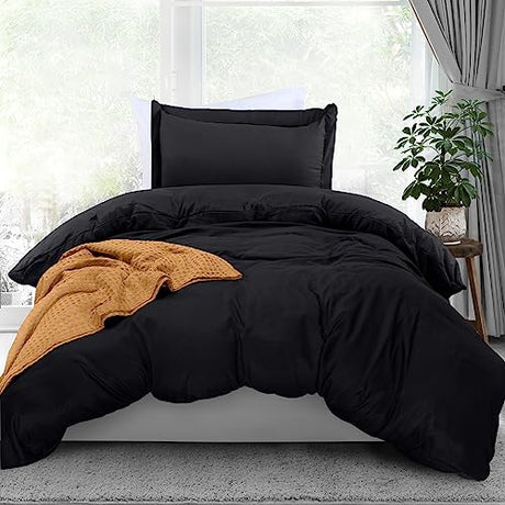 Utopia Bedding Duvet Cover Twin Size - 2 Piece with Zipper Closure - 1 Comforter Cover 68X90 Inches & 1 Pillow Sham 20X26 Inches (Black) Comforter Not Included Utopia Bedding