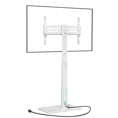 WALI Floor TV Stand with Power Outlet, Tall TV Stand Mount for 32-70 inch TVs up to 110 lbs, Swivel and Height Adjustable TV Stands with Wood Base for Bedroom, Office(TVDVD-7PW), White WALI