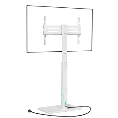 WALI Floor TV Stand with Power Outlet, Tall TV Stand Mount for 32-70 inch TVs up to 110 lbs, Swivel and Height Adjustable TV Stands with Wood Base for Bedroom, Office(TVDVD-7PW), White