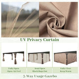 DOMI 12x14FT Lean to Gazebo, Outdoor Hardtop Wall Mounted Gazebo with Sloping Galvanized Steel Roof, Durable Aluminum Frame, Netting Curtain for Deck, Porch, Backyard domi outdoor living