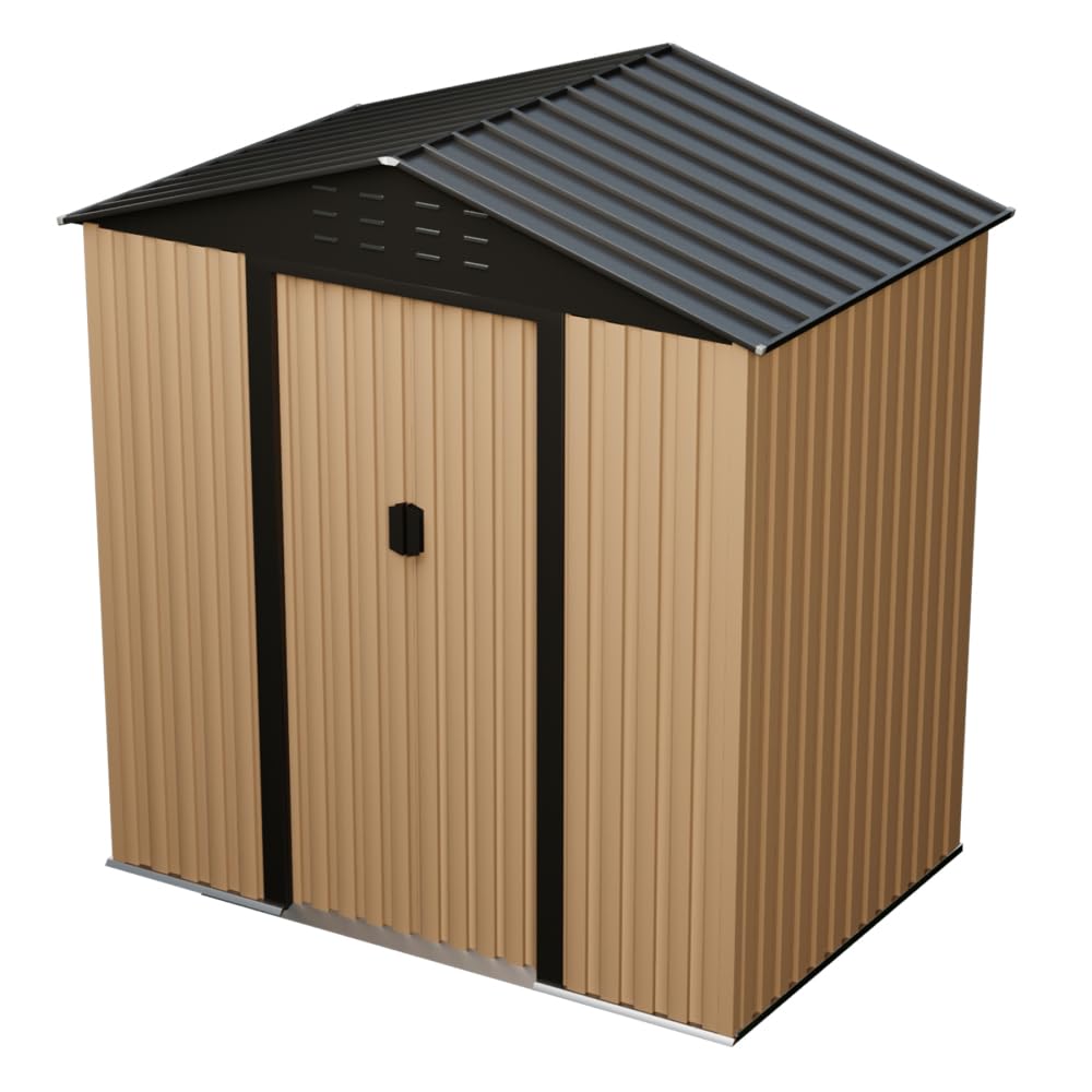 VerisShade Large Metal Storage Shed, 6 x 4 FT Outdoor Storage Shed, Metal Garden Tool Shed with Roof, Door & Lock, Waterproof and Anti-UV, for Patio Garden Yard, Brown VerisShade