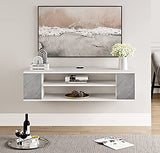 WAMPAT White Floating TV Stand Wall Mounted Shelf Entertainment Center Floating TV Cabinet Media Console Wood Storage Hutch Under TV for Living Room,Grey White,39 Inch WAMPAT