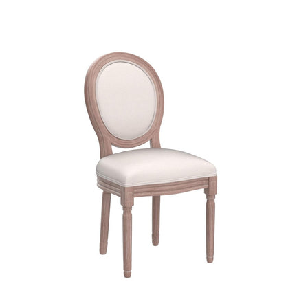 Nrizc French Dining Chairs Set of 6, French Country, Vintage Farmhouse Dining Chairs with Round Back, Solid Wood Beige Fabric Dining Room Chairs, for Kitchen, Bedroom - WoodArtSupply