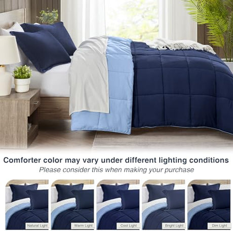 satisomnia Queen Comforter Set, Navy Blue Bedding Comforters Queen Size, 3 Pieces Down Alternative Bed Comforter Lightweight, Soft Quilted Bed Set Breathable, Reversible All Season Bedding Sets satisomnia