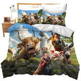 Funny Animals Bedding Set 3 Pieces Soft Lightweight Microfiber Farmhouse Cow Donkey Pig Bedspread Coverlet Set Fun Horse Duvet Cover Twin Full Queen King for Comforter Bed Set for Girls Boys Women Men exroozy