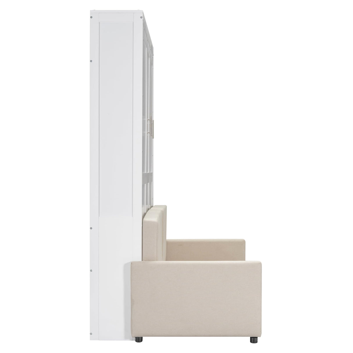 LZ LEISURE ZONE Queen Size Murphy Bed, Wooden Queen Murphy Wall Bed with Cushion and Sofa, for Home Office or Small Room, White LZ LEISURE ZONE