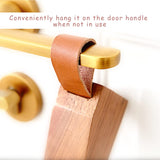 Wooden Door Stopper Non-Slip Security Wood Door Wedge with Leather Strap for Hanging Door Stopper 1Pack, in House Bedroom Office Living Room Hotel Cabin koofull