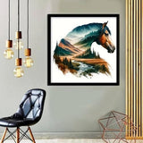 MOMDEDP Horse Diamond Art Painting Kits for Adults, Round Full Drill Mountain Road Diamond Art Kits, 5D DIY Paint with Diamonds Crafts Animal for Home Wall Decoration Gifts 12×12Inch Horse Head MOMDEDP