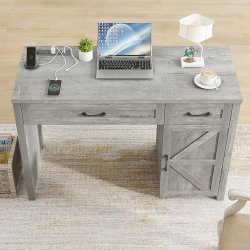 Farmhouse 47" Executive Desk, Computer Desk with Drawers and Storage Cabinet, Workstation Computer Table for Study and Home Office. Vabches