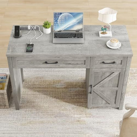 Farmhouse 47" Executive Desk, Computer Desk with Drawers and Storage Cabinet, Workstation Computer Table for Study and Home Office. Vabches