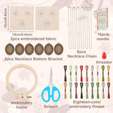 INFUNLY 6 Sets DIY Mushroom Necklace Embroidery Kit for Adult Beginner Embroidery Pendant Kit Mushroom Theme Embroidery Stitching Necklace Kit Cross Stitch Kits with Instructions for Women Gift