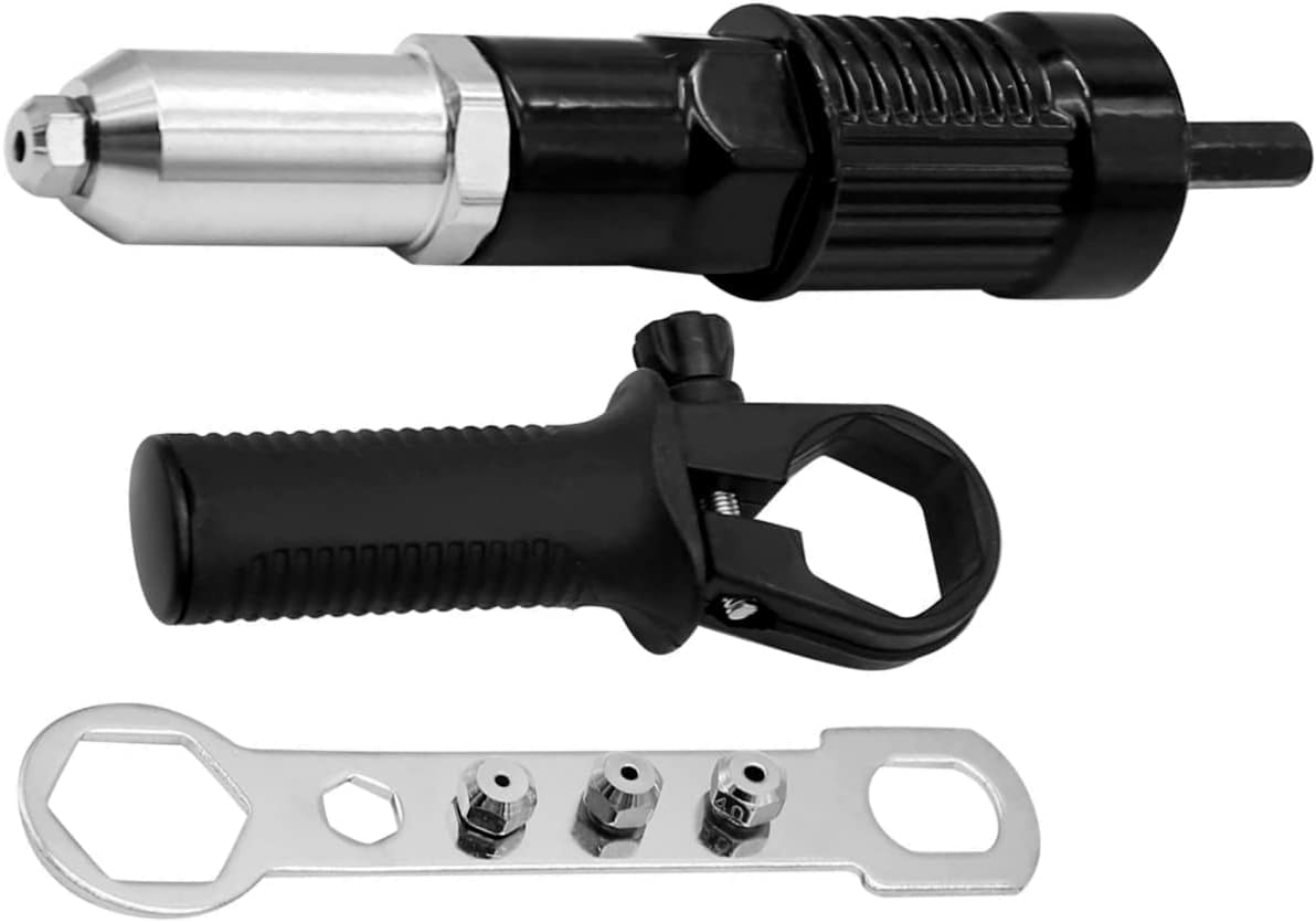 Pop Rivet Gun Tool, Professional Cordless Riveter Adapter Kit Riveter Nut Tool Drill Attachment for Cordless Electric Power Drill (4 Threaded Head Sizes: 2.4/3.2/4.0/4.8mm) Haokixin