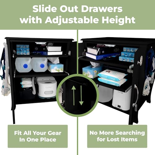 Northwood Calliger Bedroom CPAP Nightstand with Drawers for CPAP Accessories & Machine - Sleek Wooden Night Stand with CPAP Hose Holder Bed Side Table with Storage (Black) Northwood Calliger