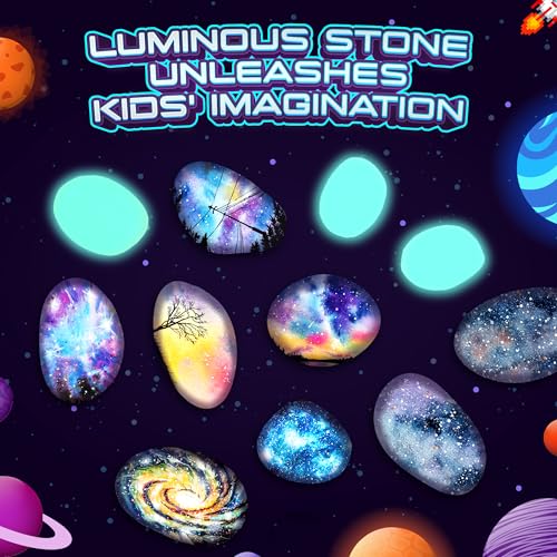 SMILESSKIDDO 2 in 1 Galaxy Rock Painting Kit for Kids - Glow in The Dark Arts and Crafts Kit for Kids Age 8-12 - Creative Art Toys for Painting Rocks with 13 Rocks, DIY Kids Crafts Age 6 7 8  - WoodArtSupply