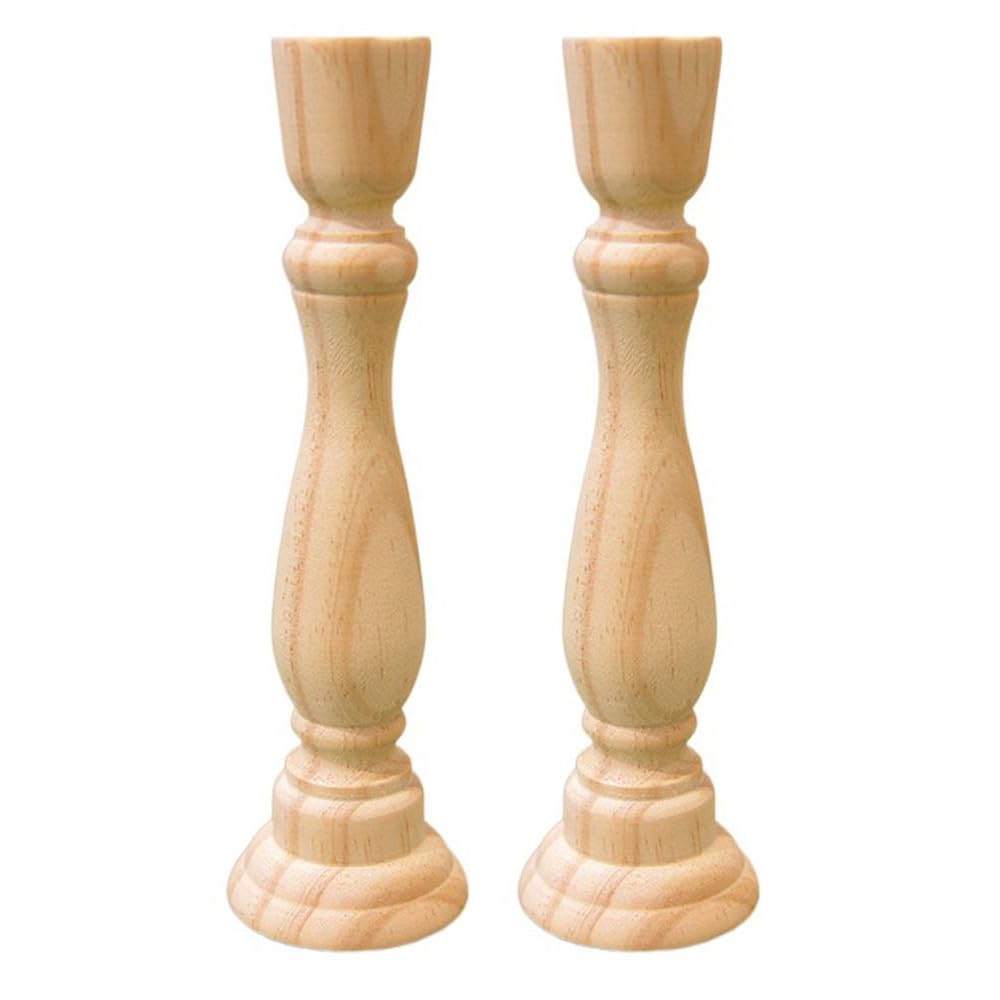 2Pcs Wooden Candlesticks Stand Candle Holder Chunky Rustic Shabby Chic Carved Pillar Church Wedding Decoration(7.87inch,Wood) HomeSoGood