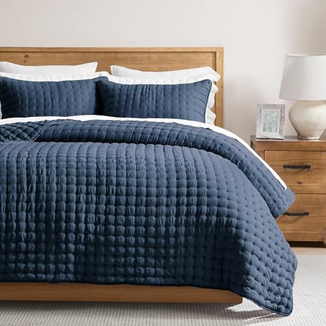 WDCOZY Navy Blue Twin Size Quilt Bedding Sets with Pillow Sham, Lightweight Soft Bedspread Coverlet, Quilted Blanket Thin Comforter Bed Cover, All Season Summer Spring, 2 Pieces, 68x90 inches WDCOZY