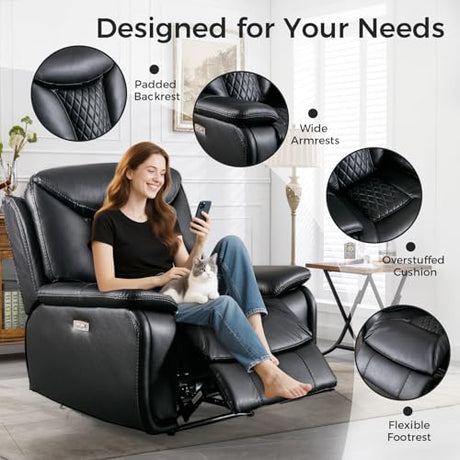 HAOMARKETS Electric Recliner Chair, Soft PU Leather Power Recliners with Padded Backrest, Single Overstuffed Heavy Duty Reclining Sofa for Living Room Bedroom, Black HAOMARKETS