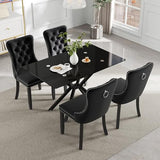 HAIZAO 5 Pieces Modern Luxury Glass Dining Set, Minimalist Rectangle Dinner Room Set for 4, 47'' Black Glass Top Kitchen Table Set with Black Tufted Chairs, for Small Apartment Home HAIZAO