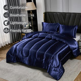 Satin Comforter Set King Silk Like Silky Bedding Set Luxury Hotel Silky Bed Home Deocr Navy Blue Soft Down Comforter Silky Quilt Set Bedding_Dreamer