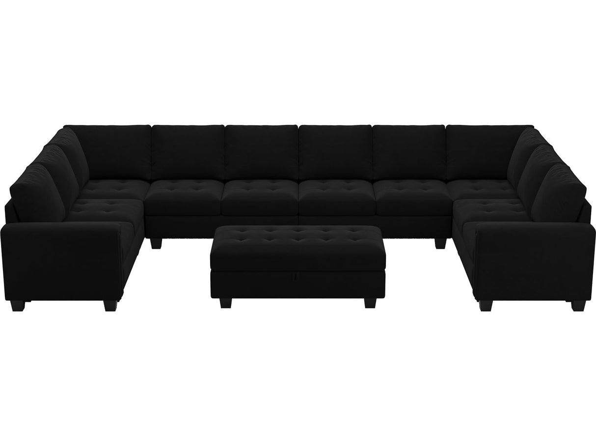 Belffin Oversized Modular Sectional Sofa U Shaped Sofa with Storage Ottoman Convertible 10-Seater Velvet Sectional Sofa with Chaises Black Belffin
