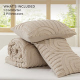 Bedsure Boho Tufted Khaki Comforter King Size, GentleSoft™ 3 Pieces Boho Farmhouse Decor Bedding, Arch Shabby Chic Bedding for All Seasons, 1 Bed Comforter, 2 Pillow Shams, 104x90 Inches Bedsure
