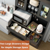GTFURNI 71" Tall Kitchen Pantry Storage Cabinet Large Farmhouse Hutch Cabinet with Microwave Stand, Charging Station, Adjustable Shelves, Countertop for Dining Room, Living Room, Black GTFURNI