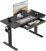 HUANUO Height Adjustable Electric Standing Desk, 48 x 24 inches, A Large Under-Desk Drawer (with Slide Rails), 4 Adjustment Memory Presets, Black HUANUO