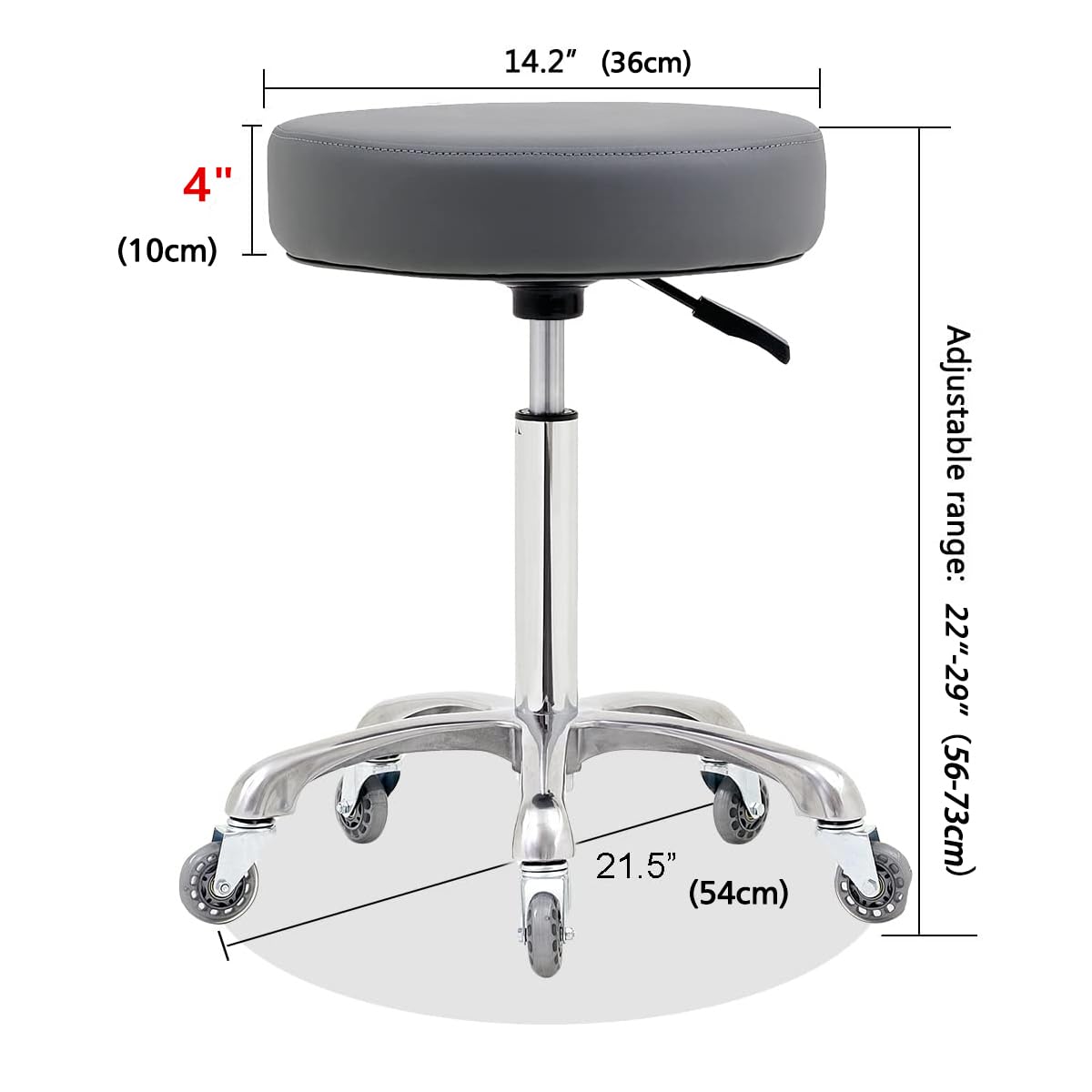 Ainilaily Rolling Stool with Wheels, Heavy Duty 400 lbs Stool for Shop Guitar Lab Tattoo Workbench Medical, Adjustable Swivel Stool Chair (Grey) Ainilaily