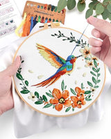 ERKOON Embroidery Kit for Beginners, Hummingbird and Flower Cross Stitch Set for Include Embroidery Cloth Hoops Threads for Craft Lover Hand Stitch (Colorful Hummingbird)