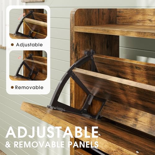 GRUSIGN Shoe Cabinet, Shoe Storage Cabinet with 2 Flip Drawers & Adjustable Shelf, Space-Saving Shoe Organizer – Holds 12+ Pairs, Narrow Shoe Cabinet Storage for Entryway/Hallway（Brown） GRUSIGN