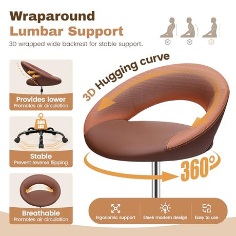 BESTFAIR Drafting Chair with Back, Height Adjustable Rolling Stool with Foot Rest, Tall 360° Swivel Stool PU Leather Chair with Wheels for Home Office, Standing Desk, Brown BESTFAIR