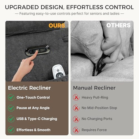 Power Recliner with Rocking, Swivel & Glider - Nursery Chair with One-Touch Button, Vibrating Massage & Heat, USB Charging Ports, Perfect for Nursery, Living Room, or Bedroom Relaxation, Dark Gray BRTHORY