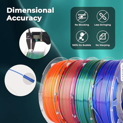 AMOLEN 3D Printer Filament Bundle, PLA Filament 1.75mm, Dual Color Filament, Silk Red Gold, Silk Red Green, Silk Red Blue, Silk Blue Green, 3D Printing Filament 200gX 4 Spools - WoodArtSupply