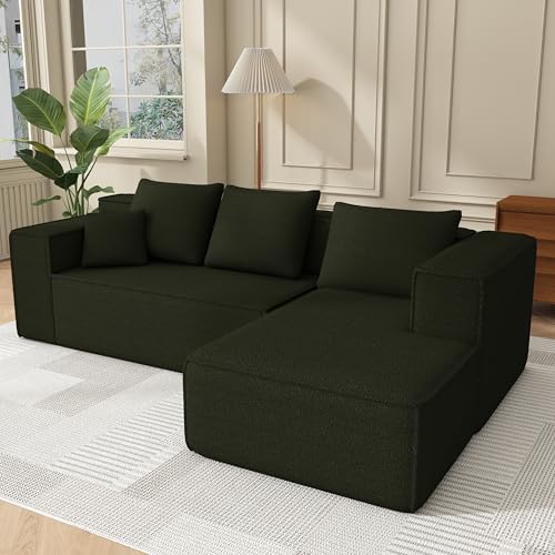 Swbvs Modular Sectional Sleeper Sofa,L-Shape Chaise,7-Seater Sofa,Upholstered Couches for Living Room Bedroom,No Assembly,Green Swbvs
