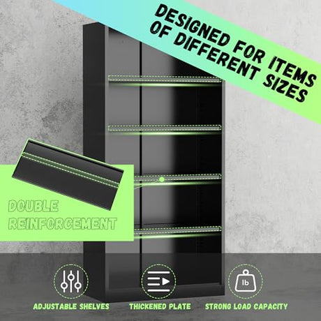 Bonusall 72" Metal Garage Storage Cabinet - 900lbs Heavy Duty Steel Cabinet with 3-Point Locking System & 4 Adjustable Shelves, Lockable Tall Storage for Garage, Office, Warehouse - Black & Red Bonusall