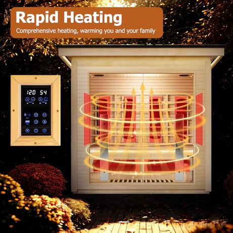 3-4 Person Hybrid Home Wood Sauna, Outdoor WiFi Control Traditional Hemlock Steam & Far Infrared Saunas Spa Room with Red Light Therapy, 11 Heaters& Electric Stove, Accessories Included, Leftdoor Smartmak